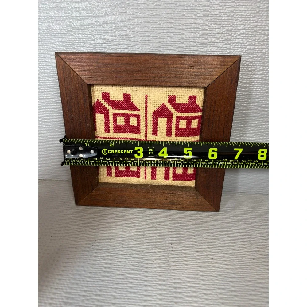 Vintage 1982 Anne Ulrich Handcrafted Cross Stitch Framed House Folk Art 7x7